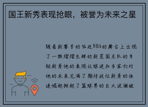 国王新秀表现抢眼，被誉为未来之星